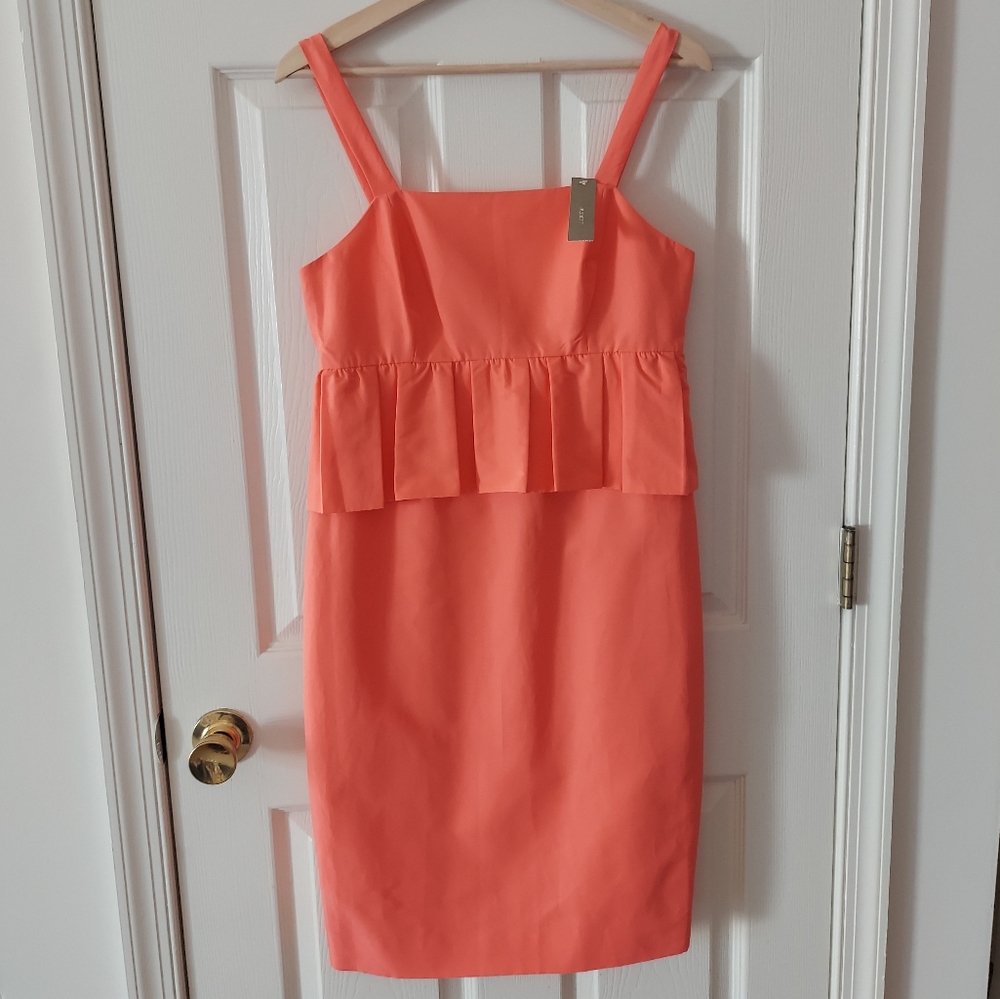 NWT J Crew Coral Cotton Silk Classic Faille Peplum Party Dress Size 4